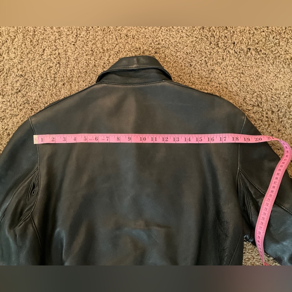 Women’s Vintage Early 90’s Black Leather Bomber Jacket-Zipper, Buttons, Pockets - Picture 12 of 16